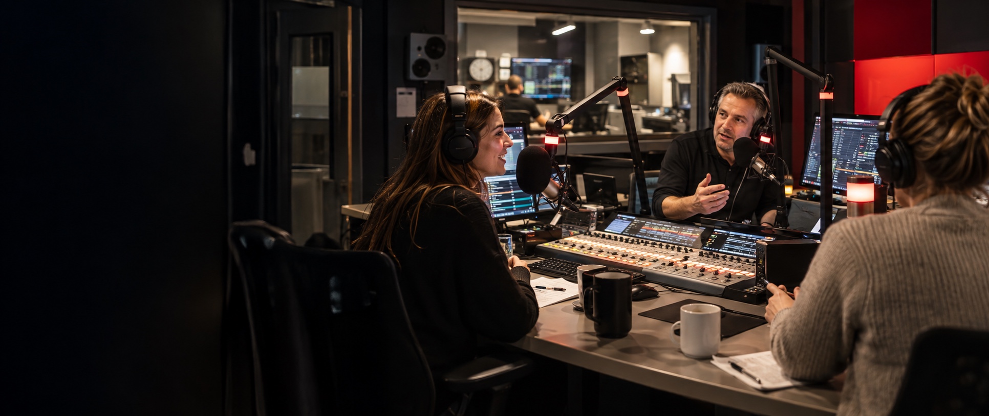 Professional radio station during live editorial and broadcast operations