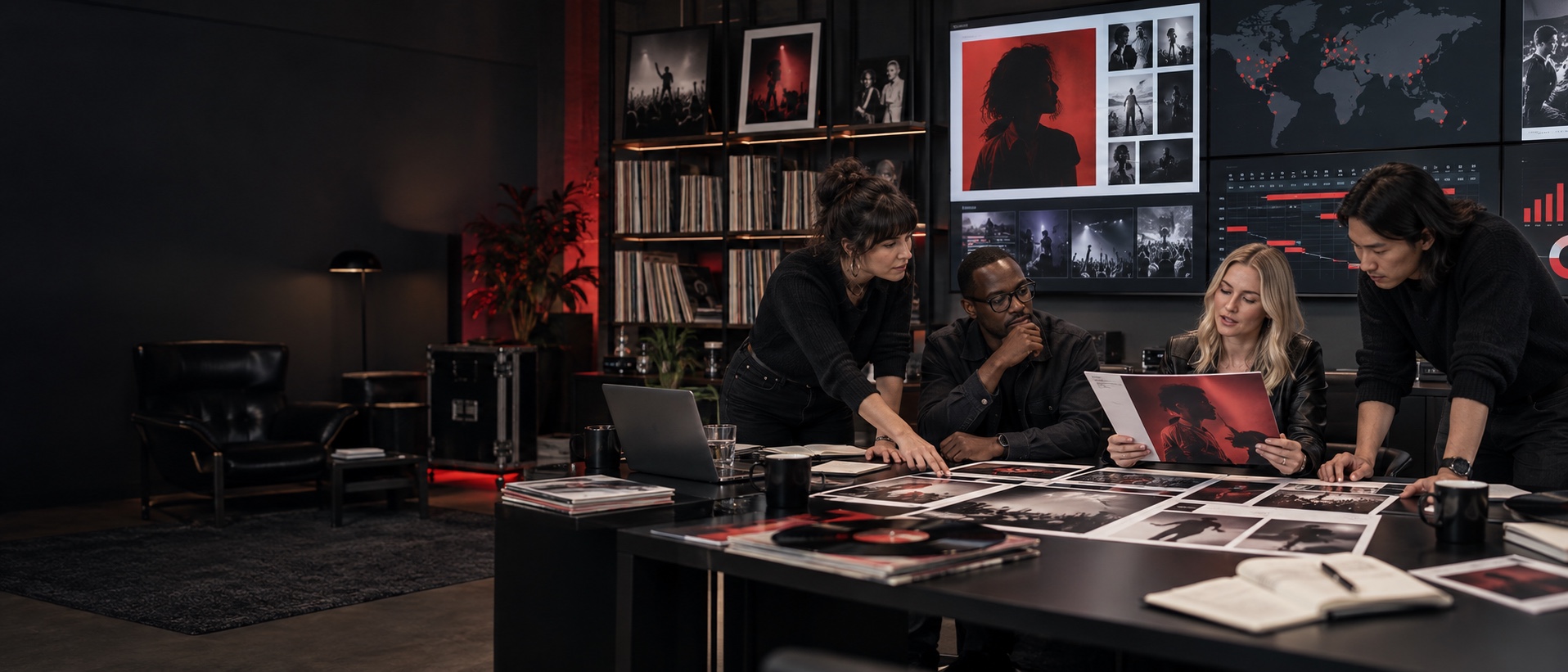 Label team planning an international music and artist campaign